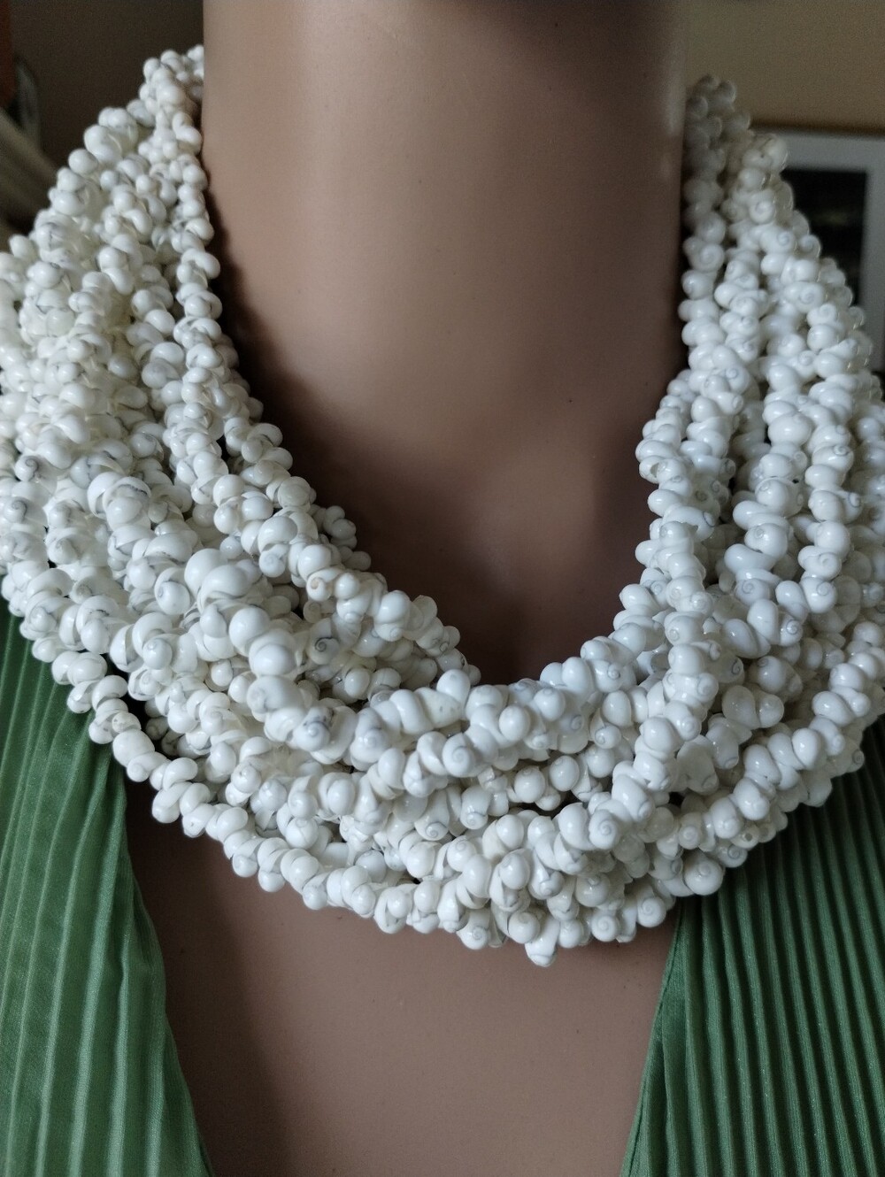 Handmade White Multi-Strand Shell Necklace